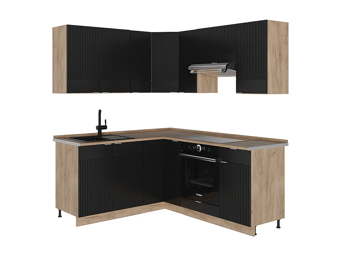 Kogoszczona kuchnia czarne paski/dąb goldkraft 190x60x81.6 fame-line 4781056 - obrazek 1