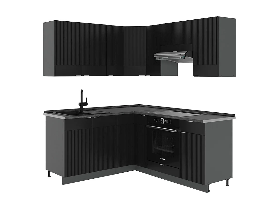Kogoszczona kuchnia czarne paski/antracyt 190x60x81.6 fame-line 4781549