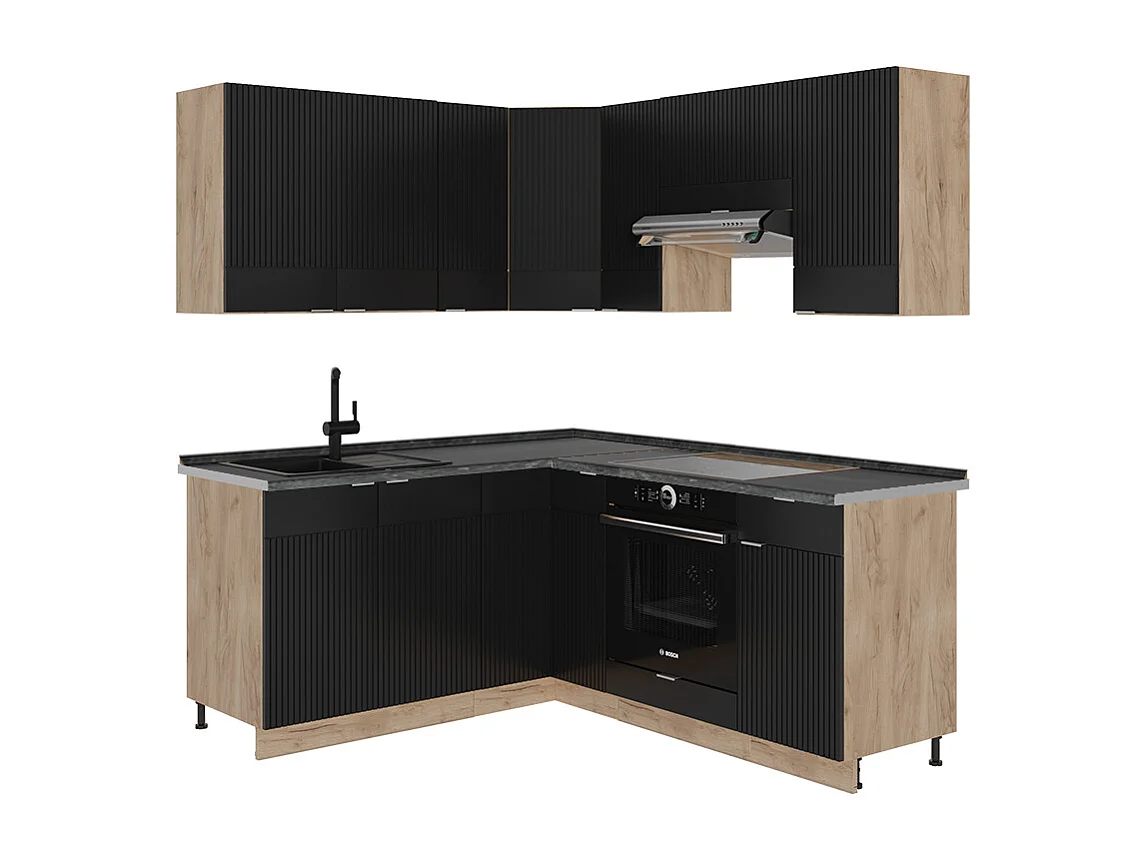 Kogoszczona kuchnia czarne paski/dąb goldkraft 190x60x81.6 fame-line 4781807 - obrazek 1