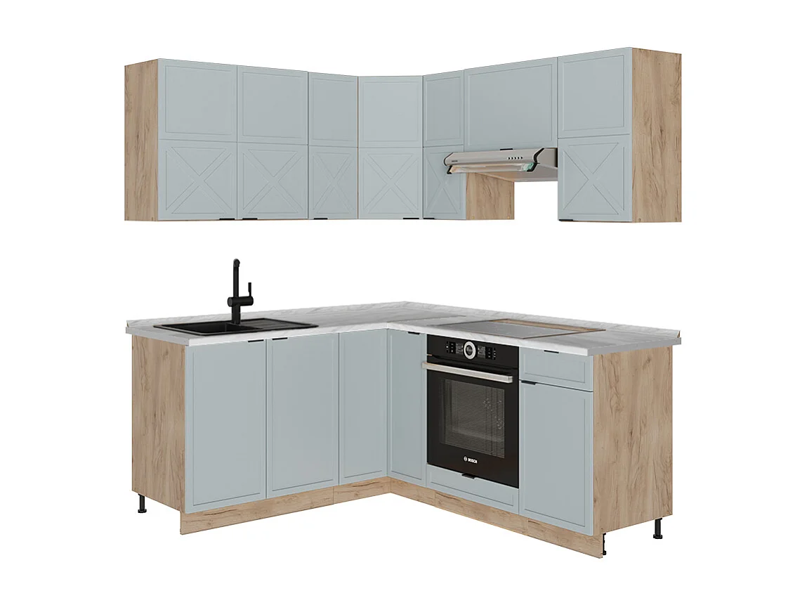 Kogoszczona kuchnia jasnoniebiesko szary/dąb goldkraft 190x60x81.6 fame-line 4781879 - obrazek 1