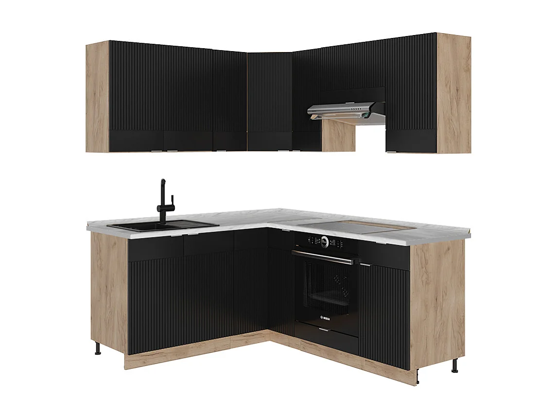 Kogoszczona kuchnia czarne paski/dąb goldkraft 190x60x81.6 fame-line 4781844 - obrazek 1