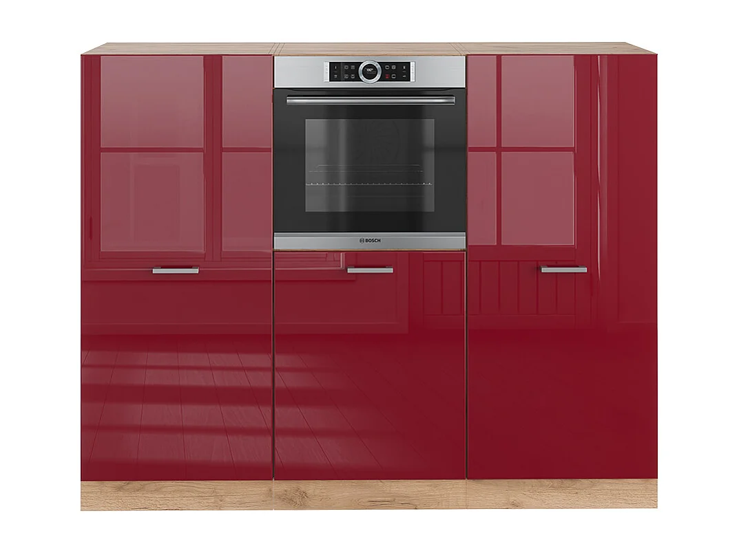 Blok kuchenny czerwony wysoki połysk/złoty dąb 180x46x81.6 r-line 4779877