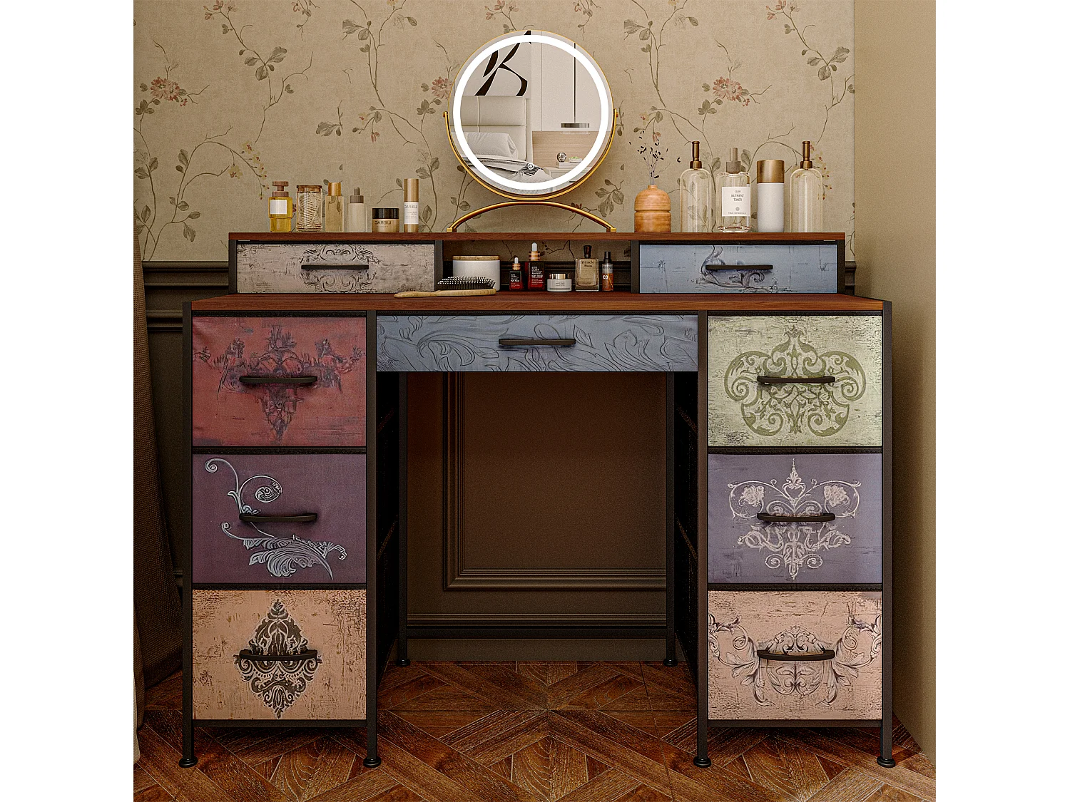 Bohemeńska Retro Toaletka z 9 Szufladami - Toaletka do Makijażu do Sypialni - Szafka na Przechowywanie do Salonu 4871343 - obrazek 1