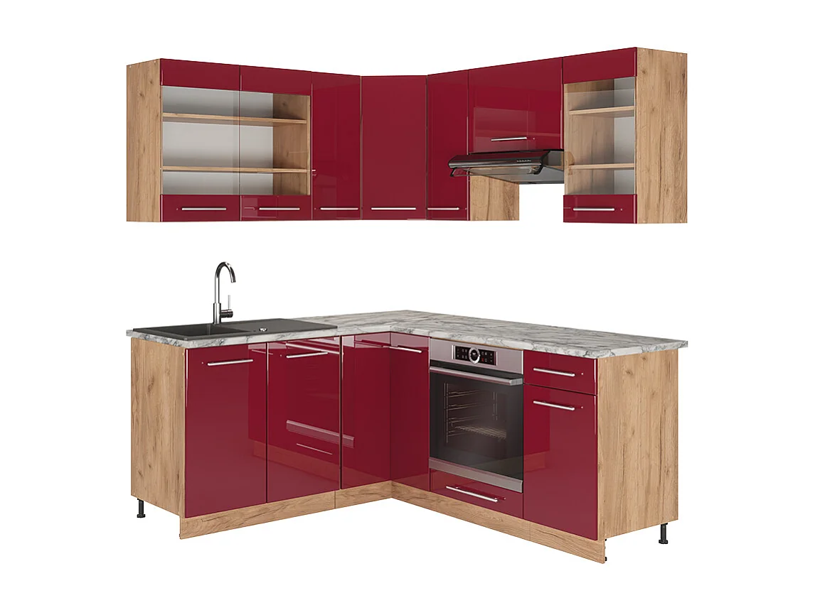 Kogoszczona kuchnia bordowy wysoki połysk/dąb goldkraft 190x60x81.6 fame-line 4780783 - obrazek 1