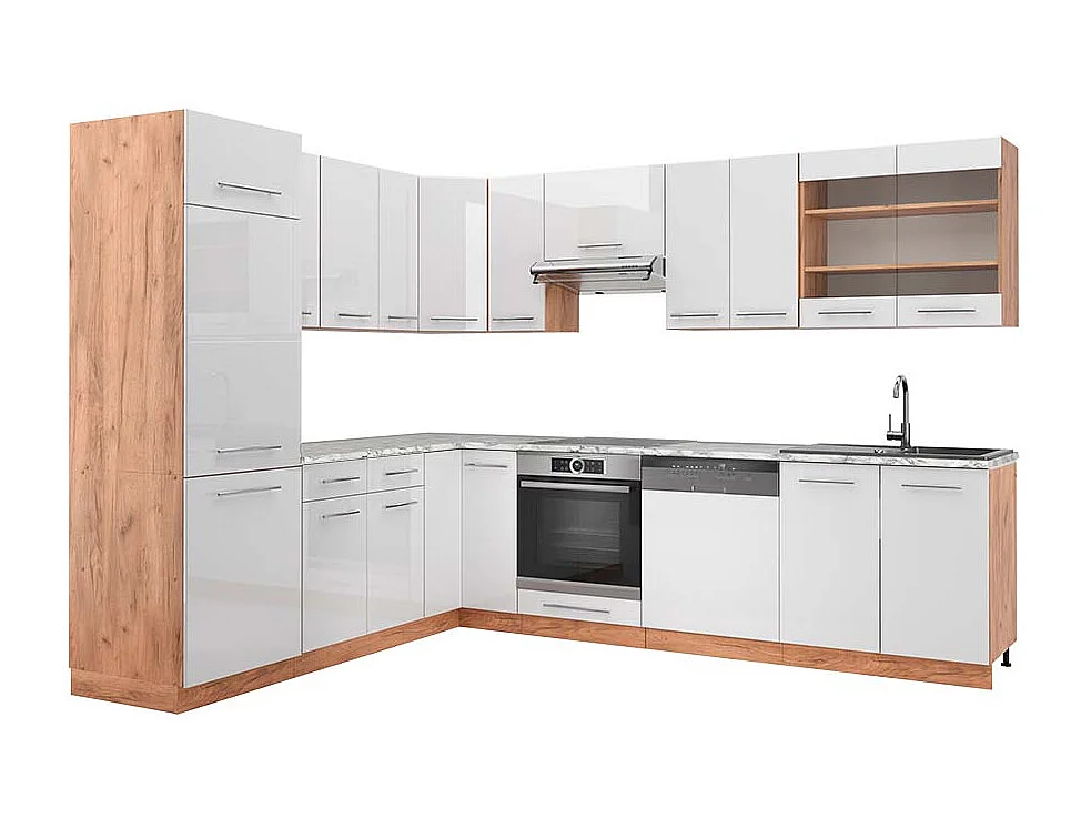 Kogoszczona kuchnia biały wysoki połysk/dąb goldkraft 287x60x81.6 fame-line 4779250 - obrazek 1