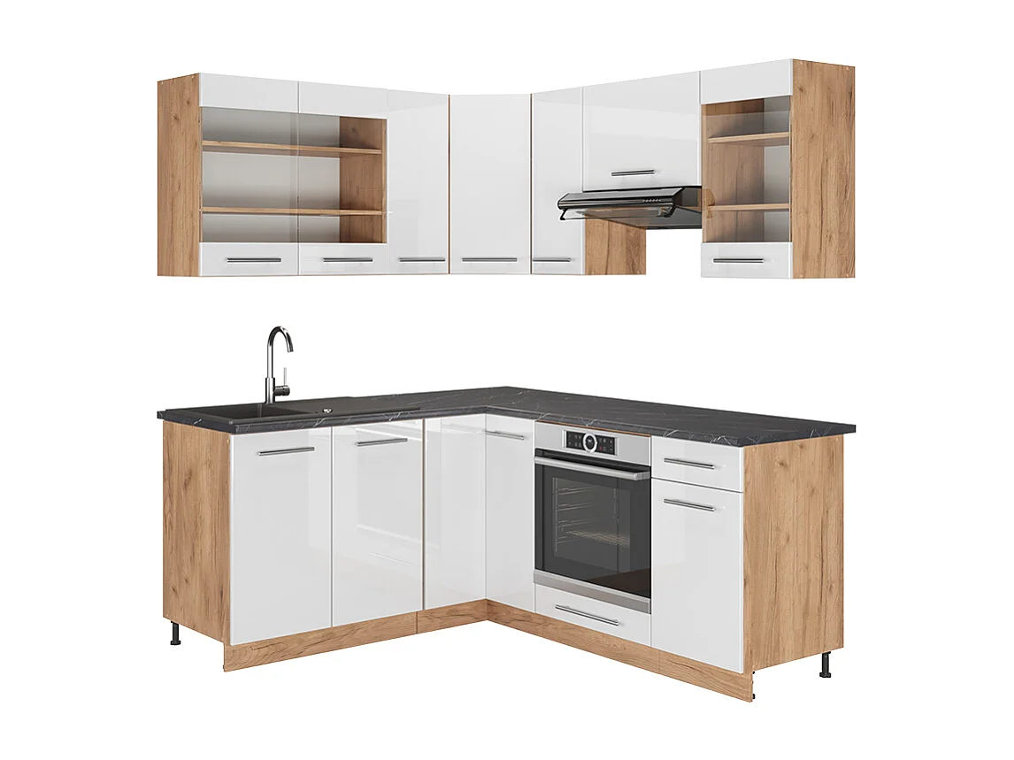 Kogoszczona kuchnia biały wysoki połysk/dąb goldkraft 190x60x81.6 fame-line 4780260 - obrazek 1