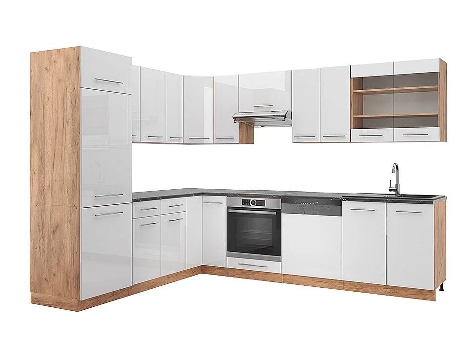 Kogoszczona kuchnia biały wysoki połysk/dąb goldkraft 287x60x81.6 fame-line 4780766 - obrazek 1