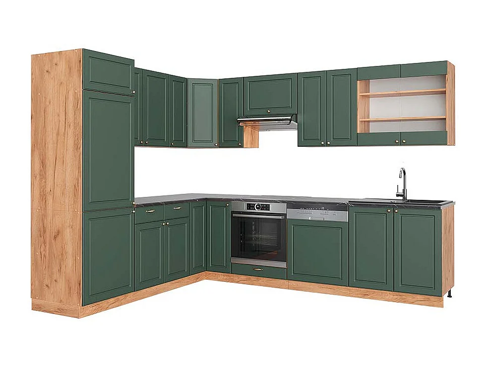 Kogoszczona kuchnia green gold country/dąb goldkraft 287x60x81.6 fame-line 4780948 - obrazek 1