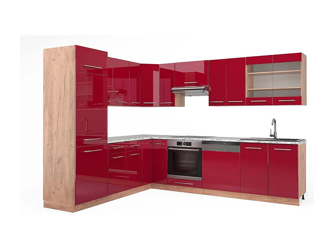 Kogoszczona kuchnia bordowy wysoki połysk/dąb goldkraft 287x60x81.6 fame-line 4781208 - obrazek 1