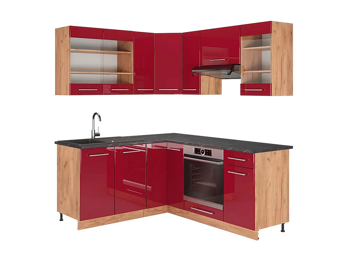 Kogoszczona kuchnia bordowy wysoki połysk/dąb goldkraft 190x60x81.6 fame-line 4781495 - obrazek 1