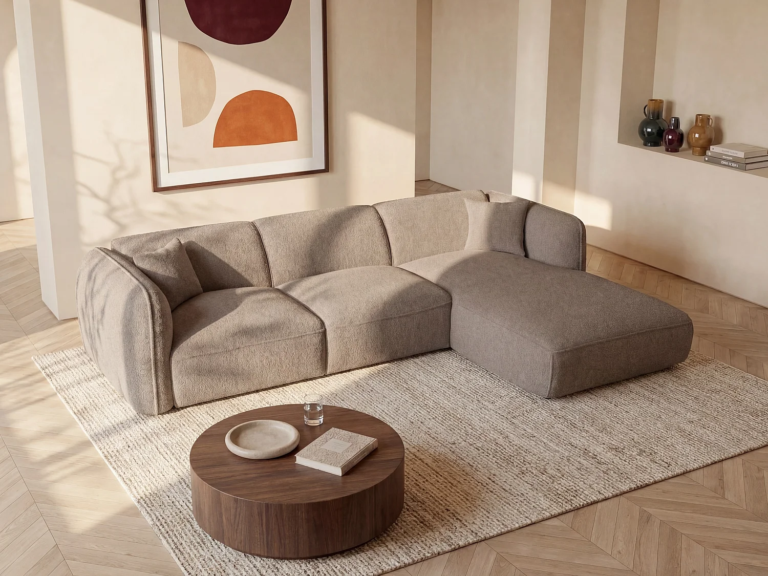 Kanapa narożna prawostronna z tapicerką taupe - CAMILIO marki Maison Céphy 3713797 - obrazek 1