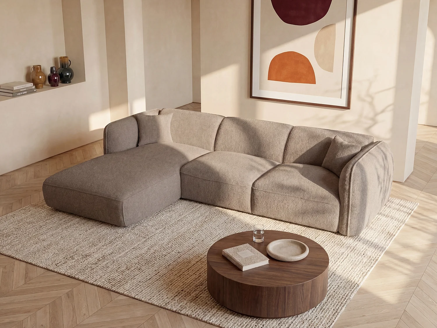 Kanapa narożna lewostronna z tapicerką taupe - CAMILIO marki Maison Céphy 3713798 - obrazek 1