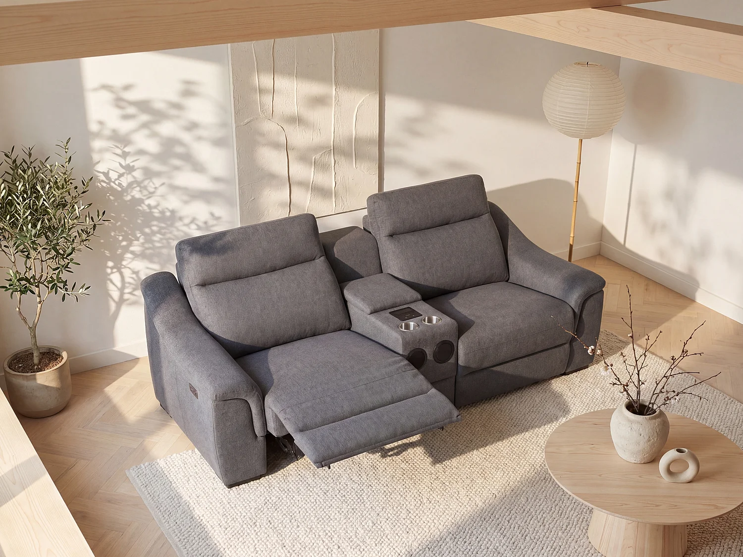 Kanapa 2-osobowa z elektryczną funkcją relax i szarą tapicerką - VERETO 757811 - obrazek 1