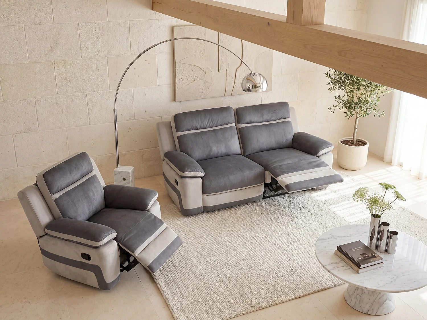 Kanapa 3+1 z funkcją relax TALCA z mikrofibry – Kolor antracytowo-jasnoszary 99067 - obrazek 1