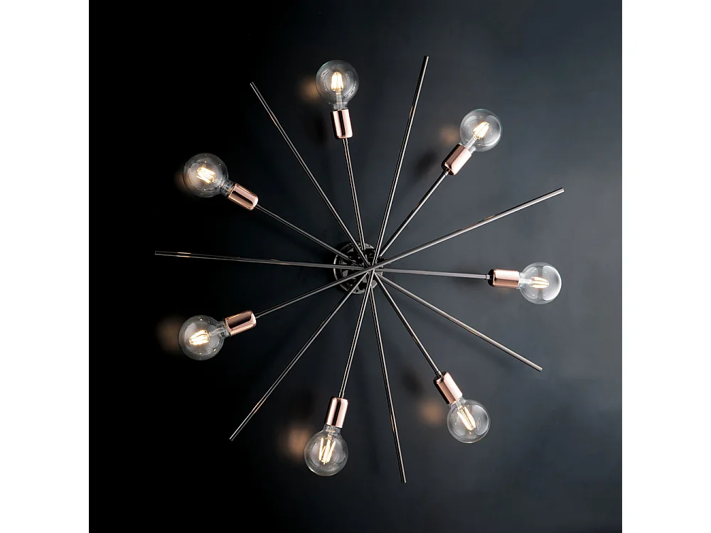 Lampa sufitowa Bloom, żelazo, chrom, czerń i miedź, 7 świateł, H.14 Ø95 BL200-PL7-NR 3717204