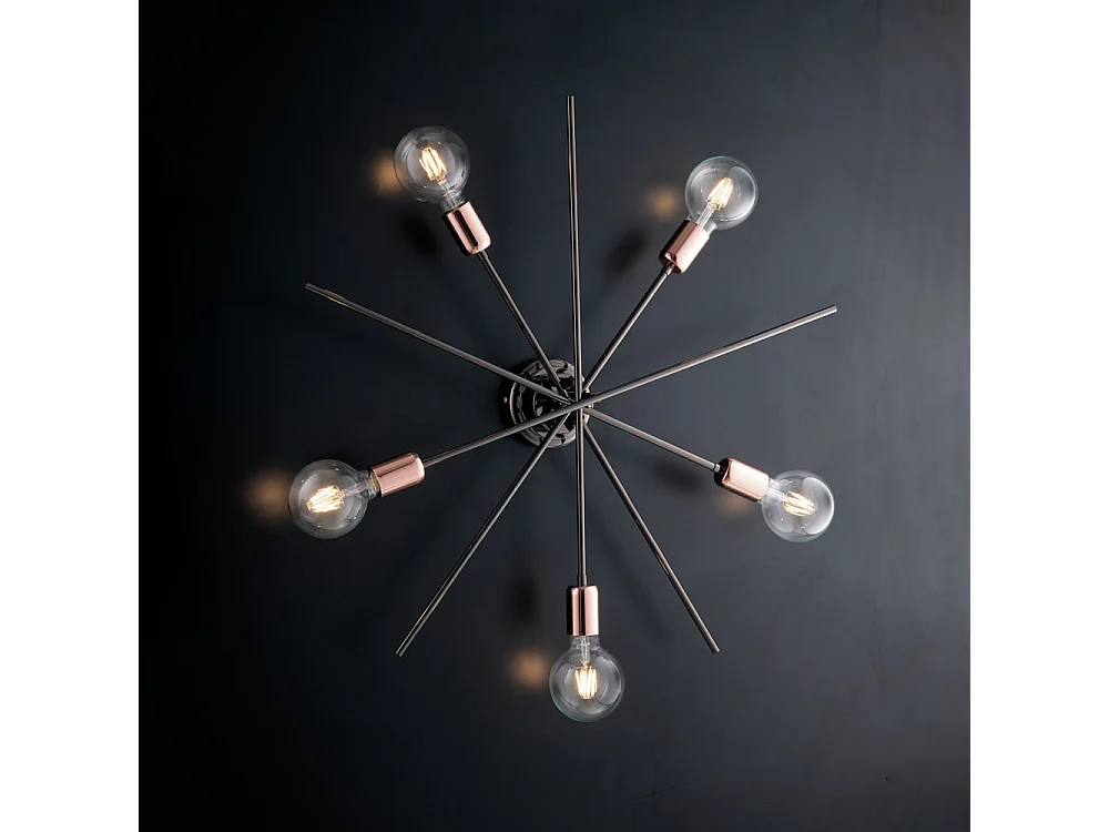 Lampa sufitowa Bloom, żelazo, chrom, czerń i miedź, 5 świateł, H.22 Ø65 BL200-PL5-NR 3717306