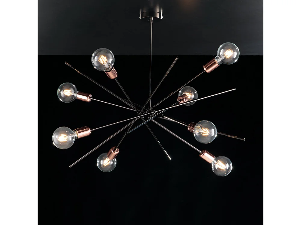 Lampa sufitowa Bloom, żelazo, chrom, czerń i miedź, 8 świateł, H.62 Ø82 BL200-PL8-NR 3717330