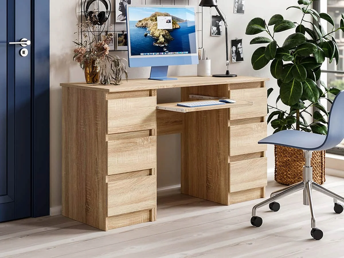 Biurko Komputerowe Szkolne Szuflady 123 cm Dąb Sonoma Duże Do Biura Półka 4978583 - obrazek 1