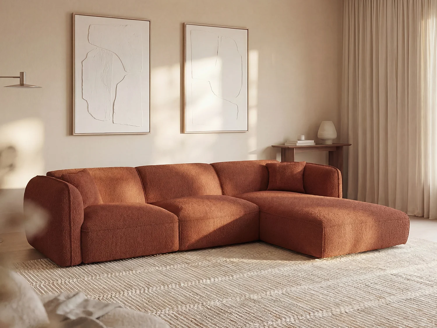 Kanapa narożna prawostronna z terakotową tapicerką - CAMILIO marki Maison Céphy 3290671 - obrazek 1