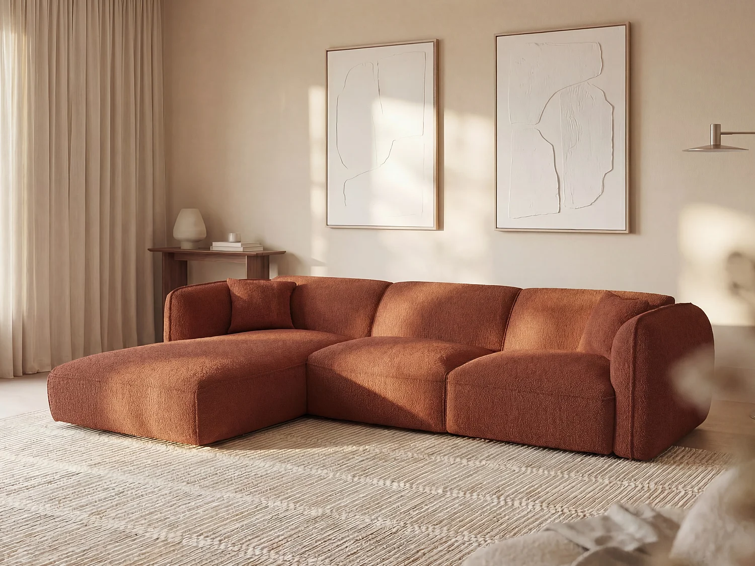 Kanapa narożna lewostronna z terakotową tapicerką - CAMILIO marki Maison Céphy 3290672 - obrazek 1