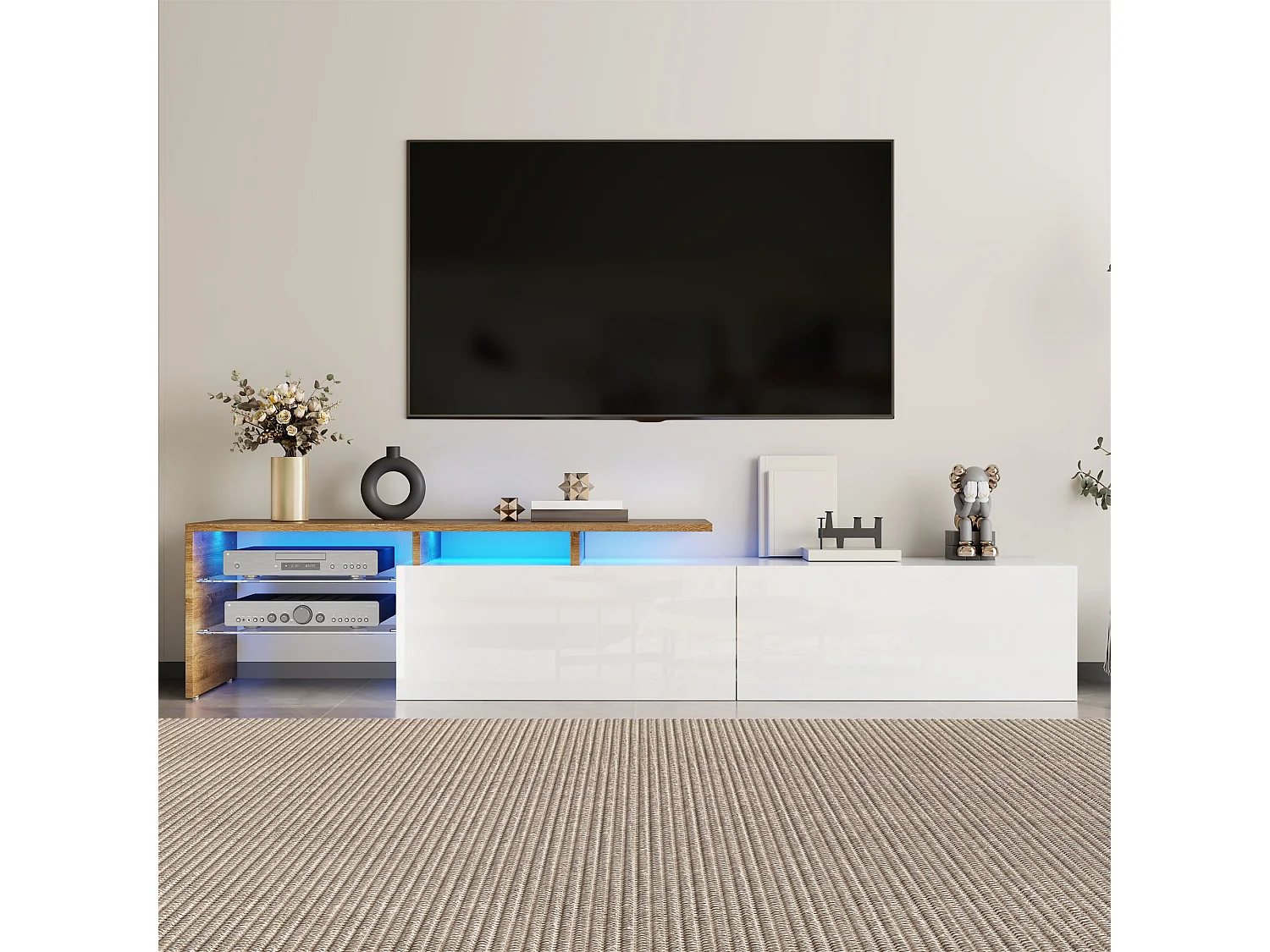 Buffet z 4 drzwiami i 2 szufladami - drewno - wysokość 150cm - Biały antyczny 1568823 - obrazek 1