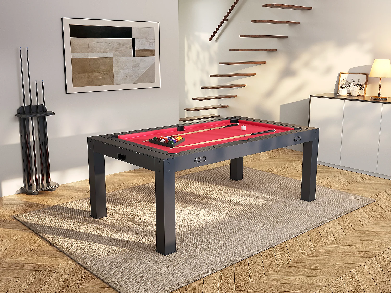 Stół wielofunkcyjny 4 w 1 – Bilard & Ping-pong & Hokej powietrzny – Czarny – 213 x 121 x 81.2 cm – GRAYSON 4770953