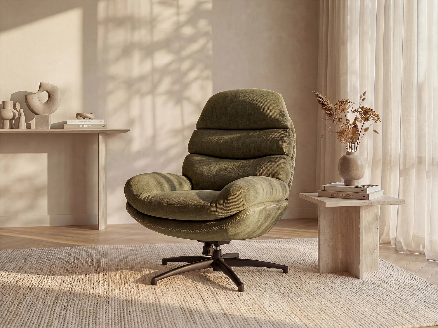 Fotel obrotowy z zieloną tapicerką – LIZUTA 3096388