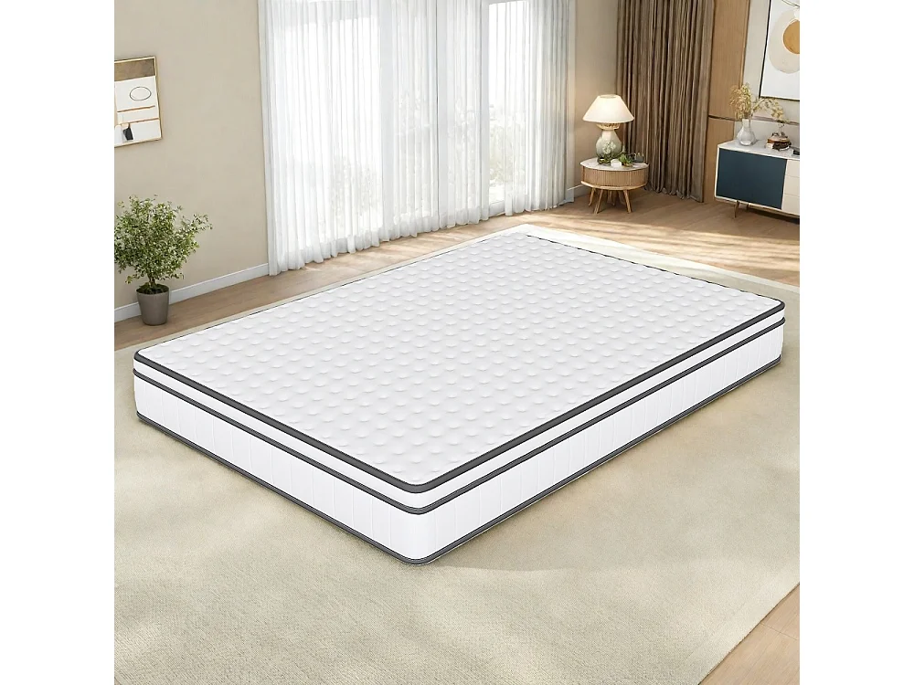 Hybrydowy Materac Kieszeniowy 140x200x25 cm Oddychający Pokrowiec Z Dzianiny 7 Stref Wyrównane Wsparcie 4986093