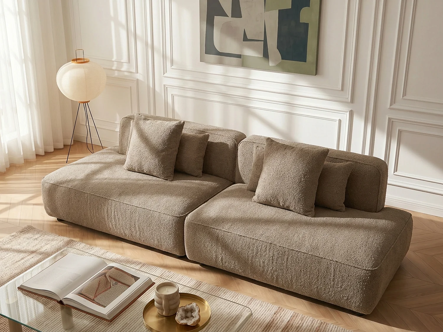 Kanapa modułowa 5-osobowa z bukli w kolorze taupe LELACO 4902539 - obrazek 1