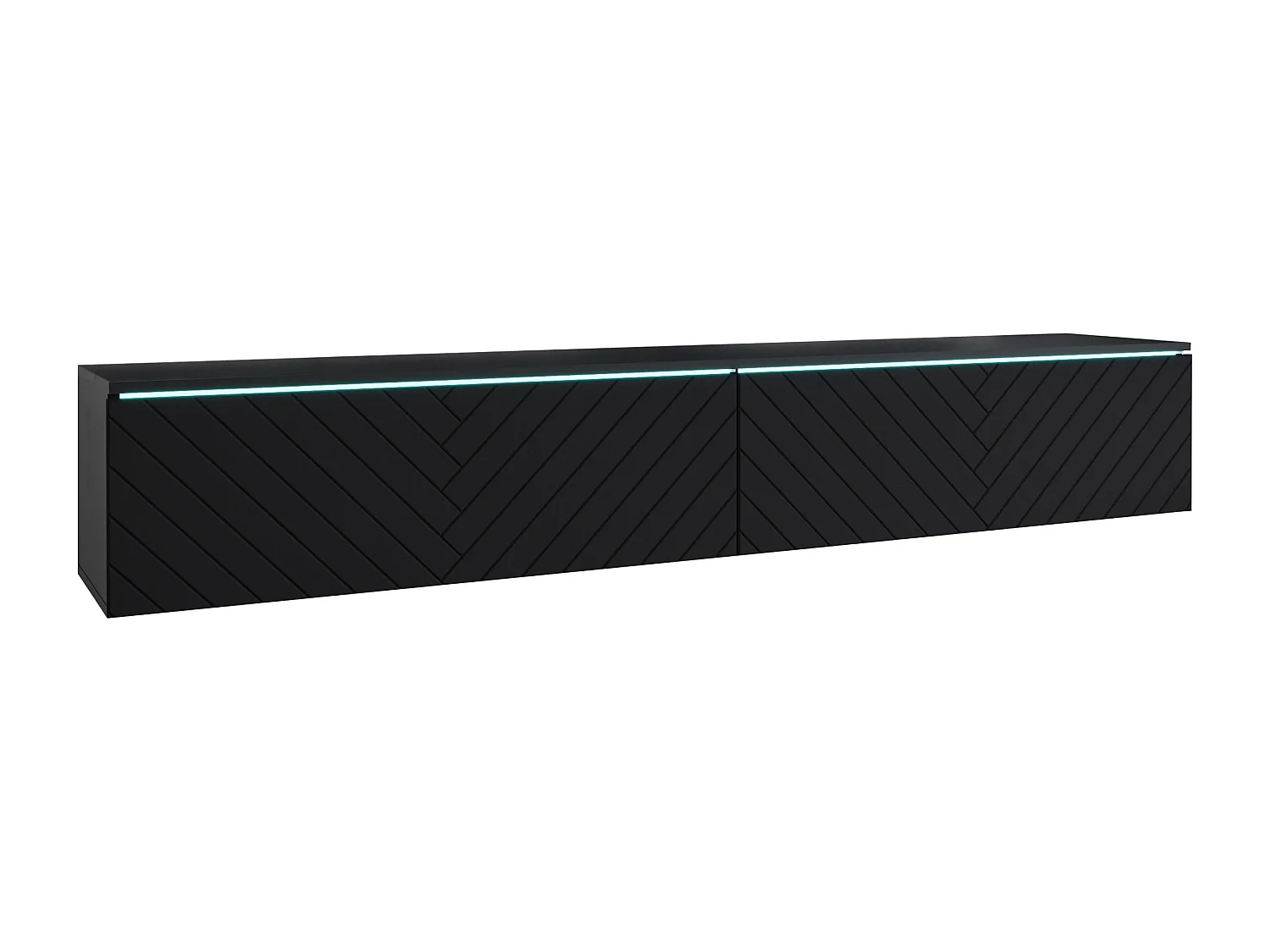 Nowoczesna szafka RTV 180 cm do salonu – 2-drzwiowa, bezuchwytowa, matowa, stojąca lub wisząca, fronty MDF jodełka czarny mat 4070189 - obrazek 1