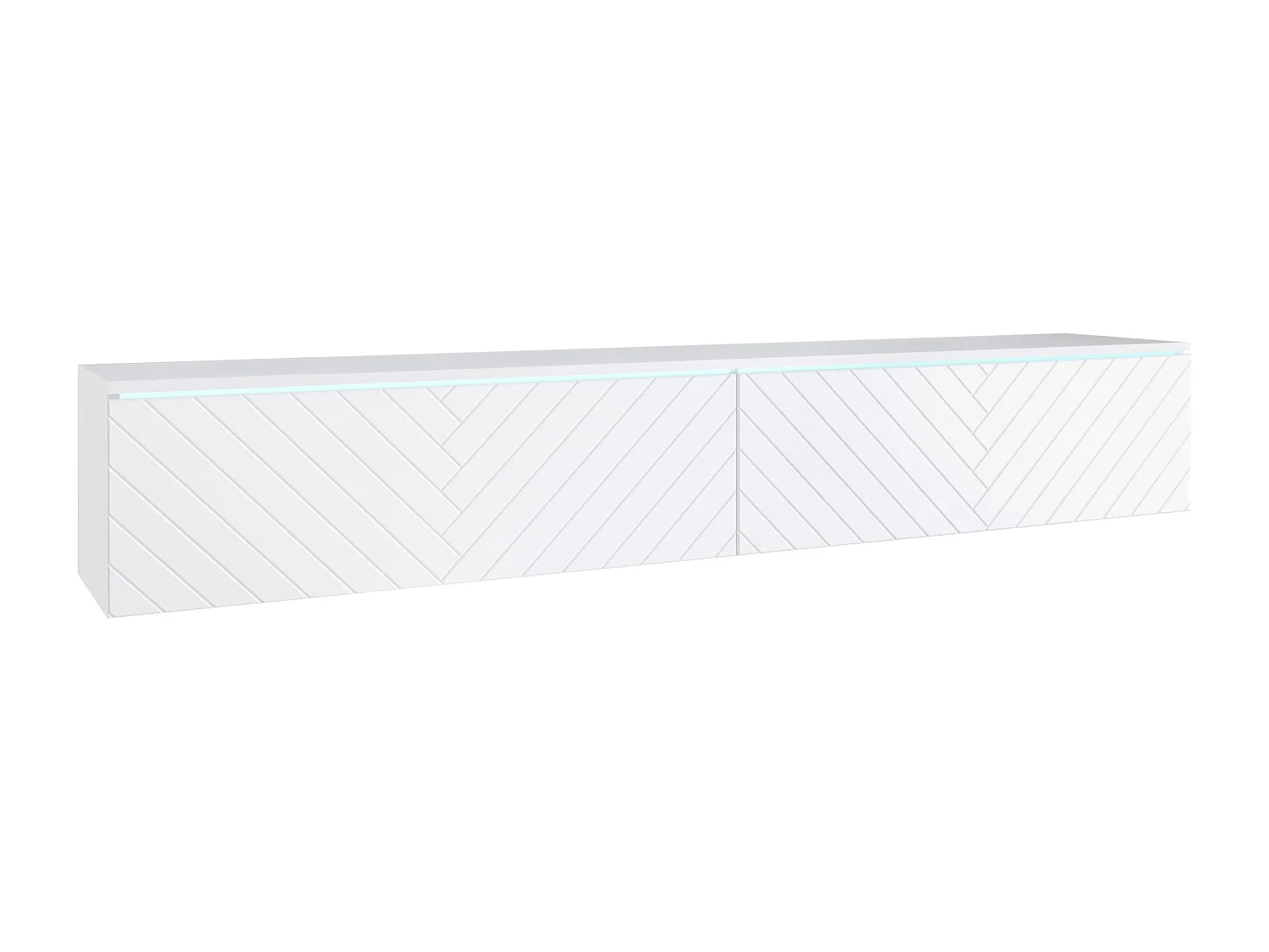 Nowoczesna szafka RTV 180 cm do salonu – 2-drzwiowa, bezuchwytowa, matowa, stojąca lub wisząca, fronty MDF jodełka biały mat 4070145 - obrazek 1