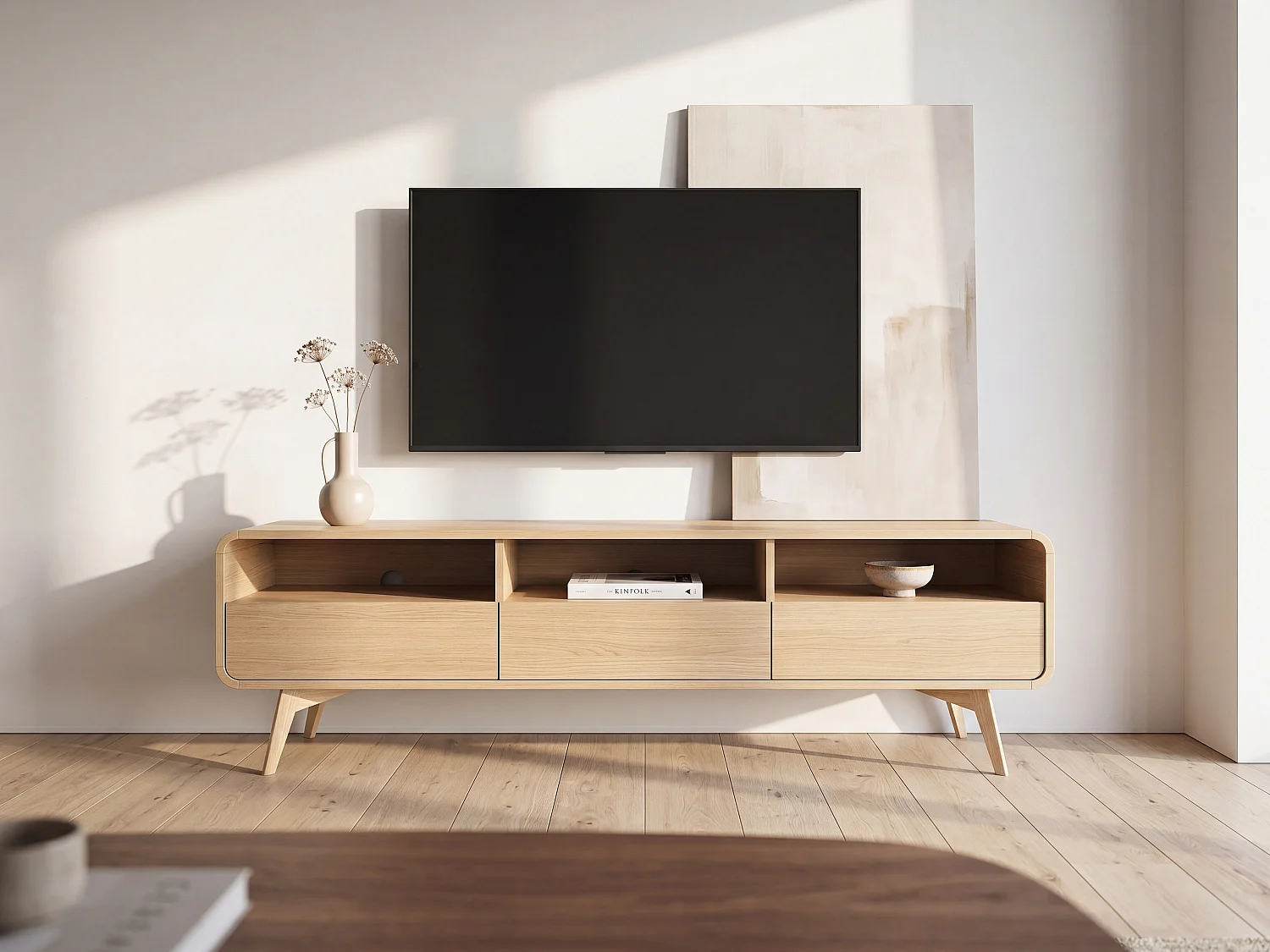 Szafka RTV z 3 szufladami i 3 wnękami – Naturalny – JALEMO 4035203