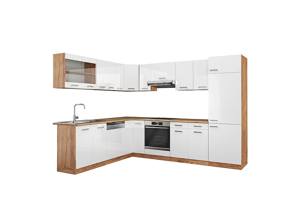 Kogoszczona kuchnia biały wysoki połysk/dąb goldkraft 287x60x81.6 r-line 4781748 - obrazek 1