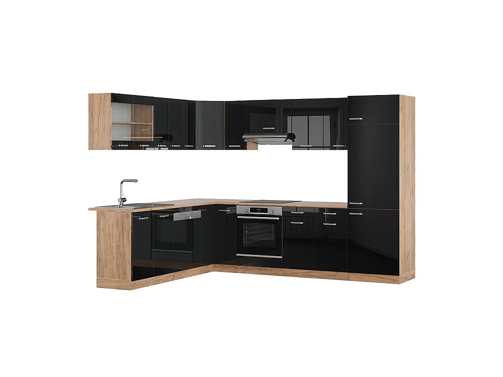 Kogoszczona kuchnia czarny połysk/dąb goldkraft 287x60x81.6 r-line 4781058 - obrazek 1