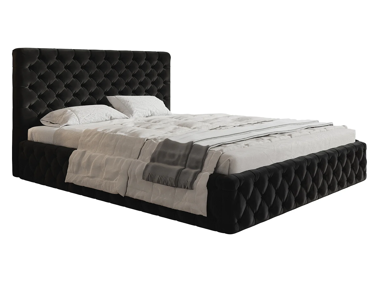 Łóżko 140×200 Furis z pojemnikiem – łóżko w stylu glamour w tkaninie welurowej – pojemnik i stelaż w zestawie – czarny (Amor Velvet 4322) 5001551