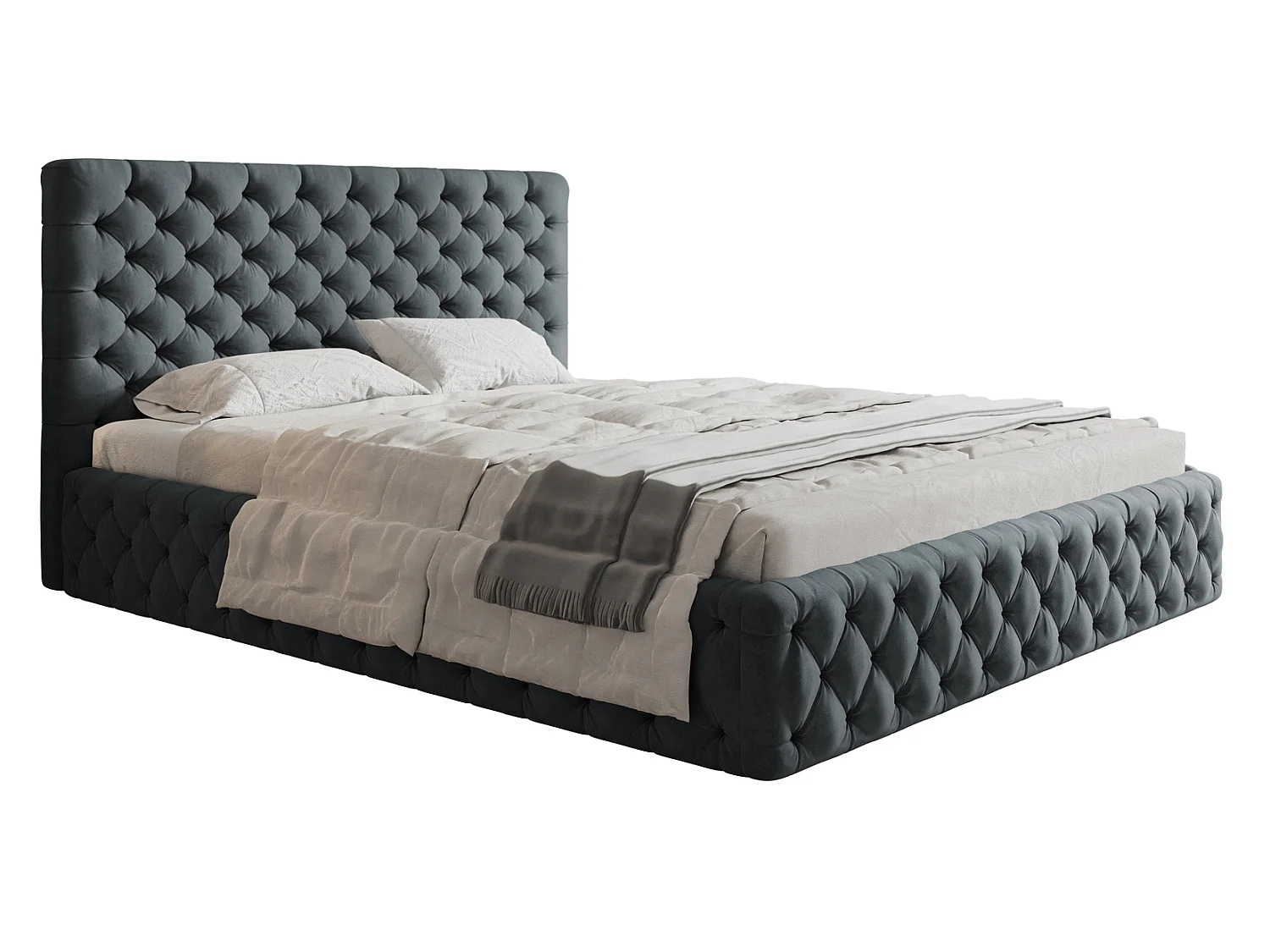 Łóżko 180x200 Furis z pojemnikiem - łóżko w stylu glamour w tkaninie welurowej - pojemnik i stelaż w zestawie - ciemny szary (Jasmine 96) 5001623 - obrazek 1