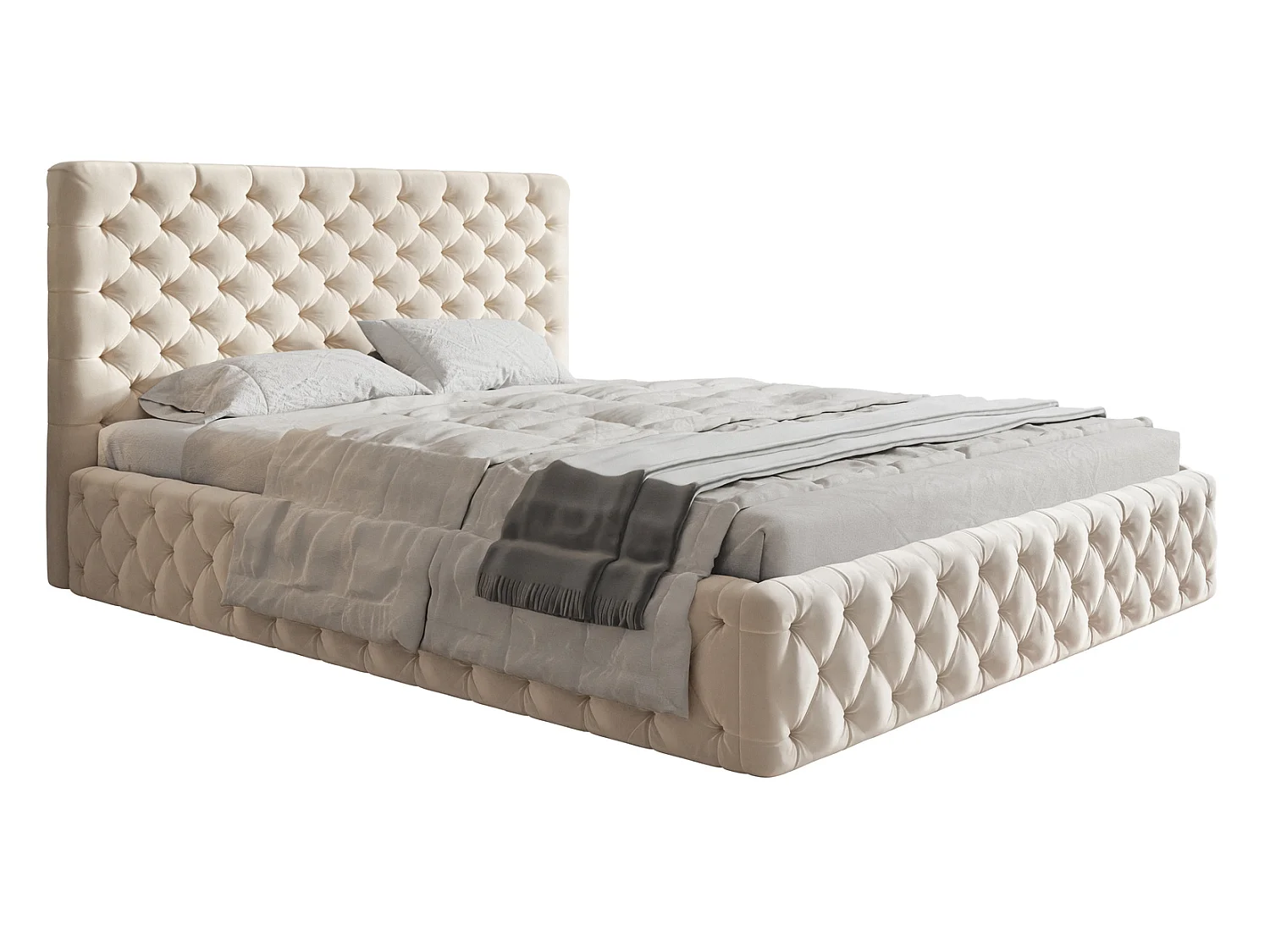 Łóżko 160x200 Furis z pojemnikiem - łóżko w stylu glamour w tkaninie welurowej - pojemnik i stelaż w zestawie - beżowy (Amor Velvet 4304) 5001641 - obrazek 1