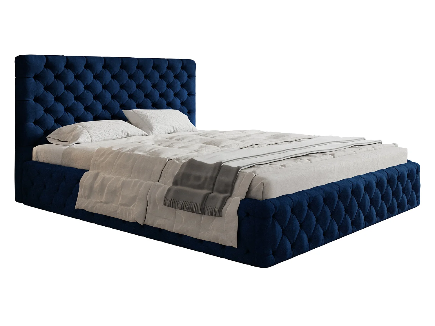 Łóżko 160x200 Furis z pojemnikiem - łóżko w stylu glamour w tkaninie welurowej - pojemnik i stelaż w zestawie - niebieski (Kronos 09) 5001650 - obrazek 1