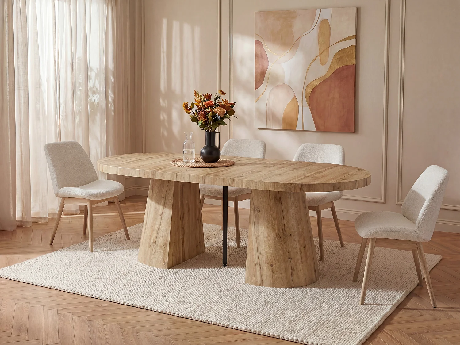 Stół do jadalni rozkładany dla 6 do 12 osób z MDF – Naturalny jasny – CLOEVA 2383623