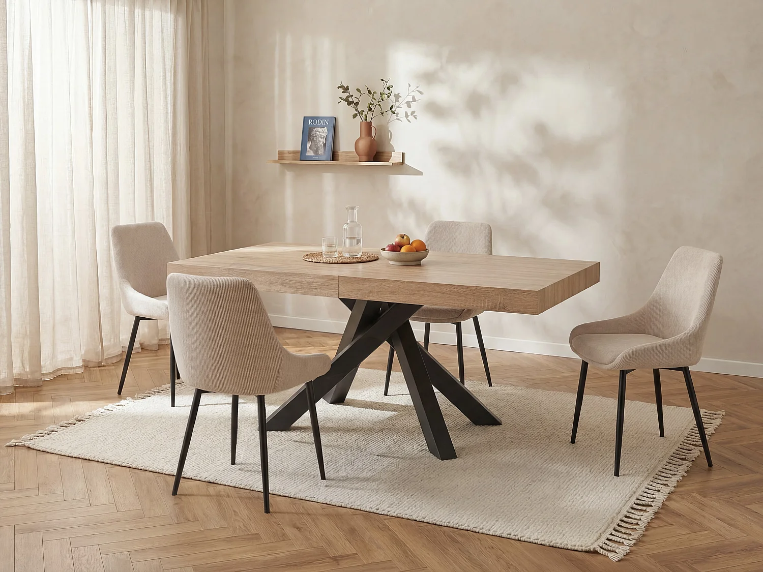 Zestaw stół CATONAV + 4 krzesła MASURIE – Naturalny i kremowy 3799818
