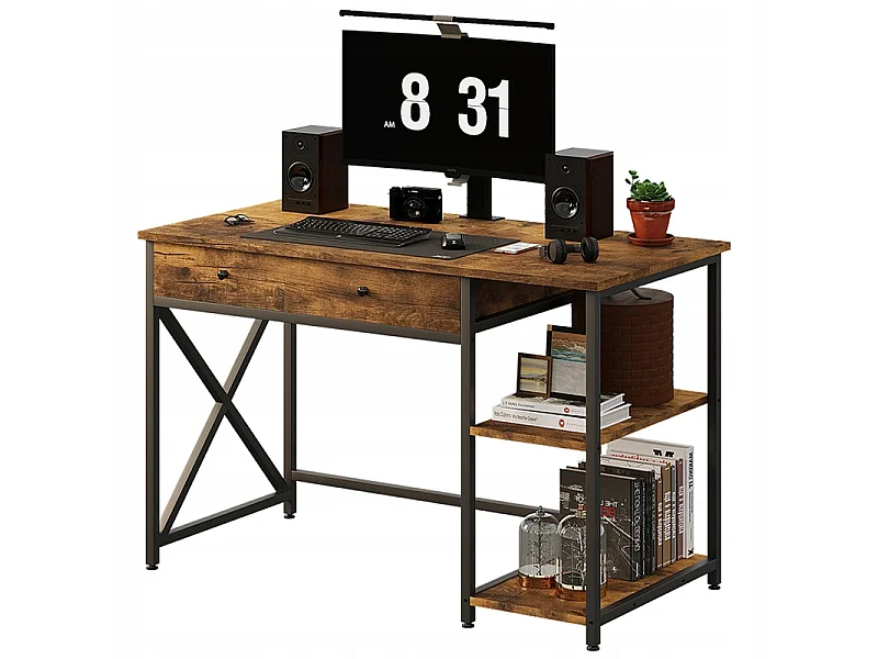 Biurko komputerowe loft industrialne rustykalny brąz z szufladą I półkami 5004336 - obrazek 1