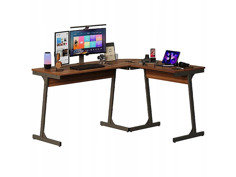 Biurko komputerowe narożne nowoczesne industrialne ciemny brąz loft 148 cm 5004347 - obrazek 1