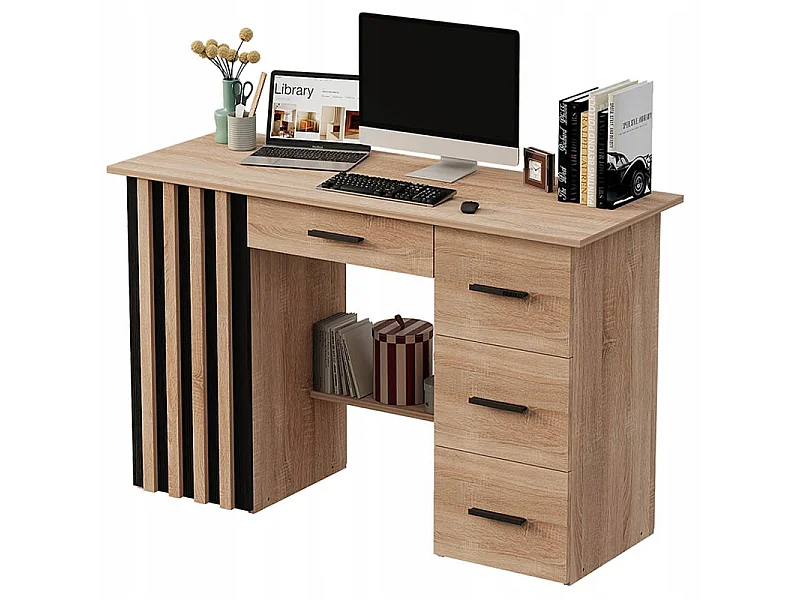 Biurko komputerowe z lamelami półką nowoczesne z 4 szufladami loft 120 cm 5004350 - obrazek 1