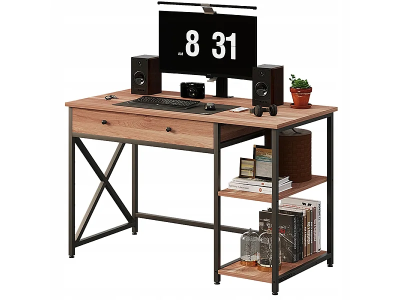 Biurko komputerowe loft industrialne jasny brąz z szufladą I półkami 120cm 5004351 - obrazek 1