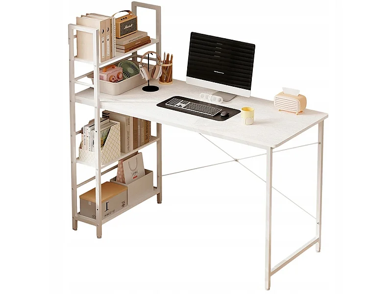 Biurko komputerowe stolik loft białe młodzieżowe z regałem półkami 120 cm 5004354 - obrazek 1