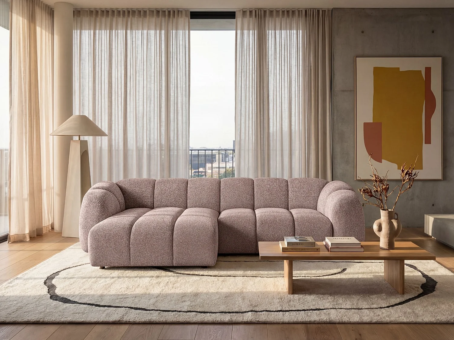 Kanapa narożna Mali Design 280 x 150 cm | Kanapa w kształcie litery L z wysokiej jakości tkaniny strukturalnej Puente | 06 jasnoszara | Puf po lewej stronie 5011259 - obrazek 1