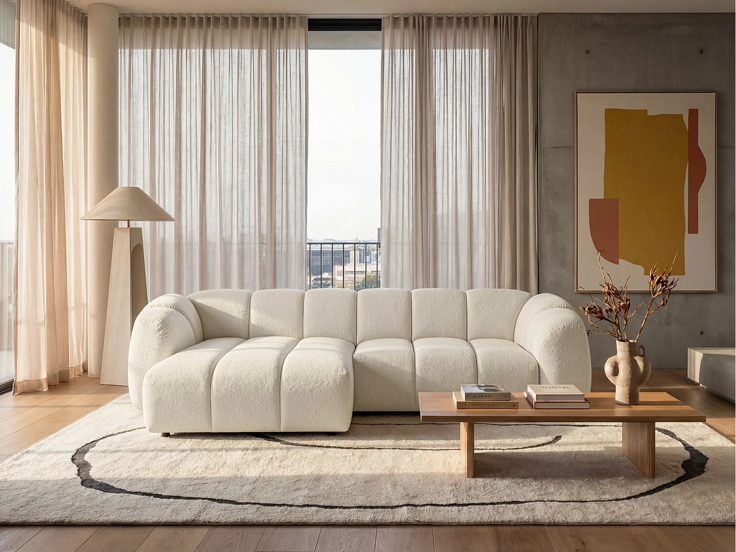 Kanapa narożna Mali Design 280 x 150 cm | Kanapa w kształcie litery L z wysokiej jakości tkaniny strukturalnej Puente | 06 jasnoszara | Puf po lewej stronie 5011281 - obrazek 1