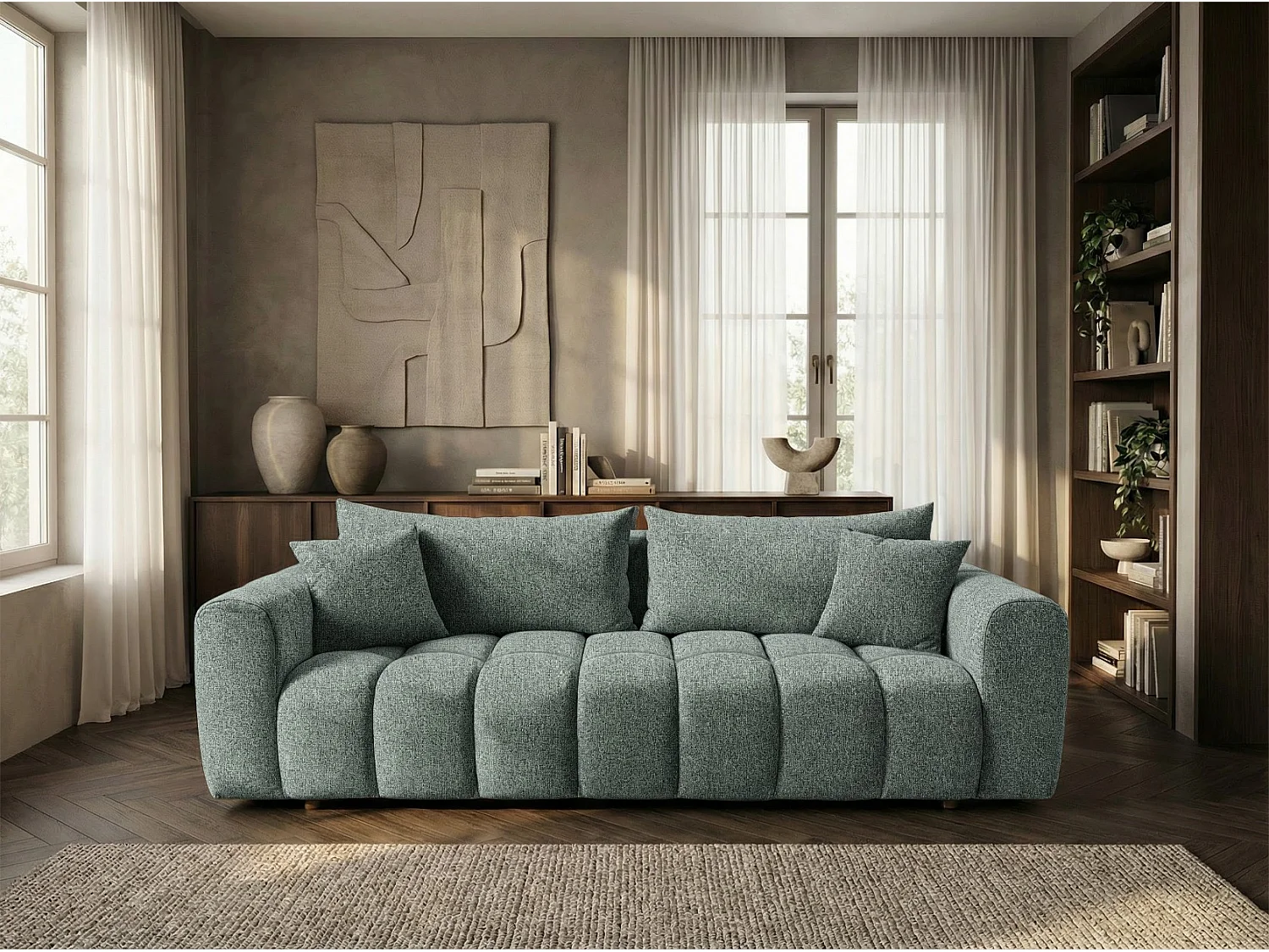 Kanapa z Tkaniny 3-osobowa Zielona 240cm - COSMO LUXURY Premiumowa Pianka HR - Nowoczesny Design 4928184 - obrazek 1