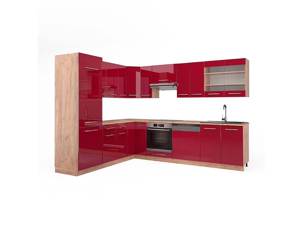 Kogoszczona kuchnia bordowy wysoki połysk/dąb goldkraft 287x60x81.6 fame-line 4779451 - obrazek 1