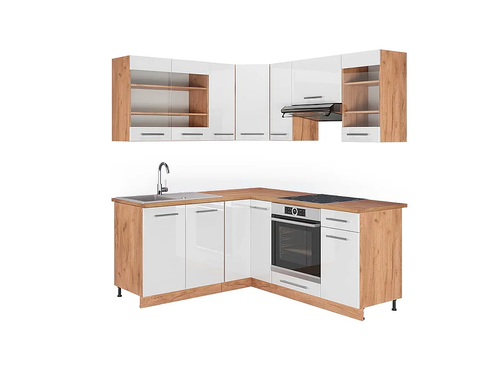 Kogoszczona kuchnia biały wysoki połysk/dąb goldkraft 190x60x81.6 fame-line 4780946 - obrazek 1